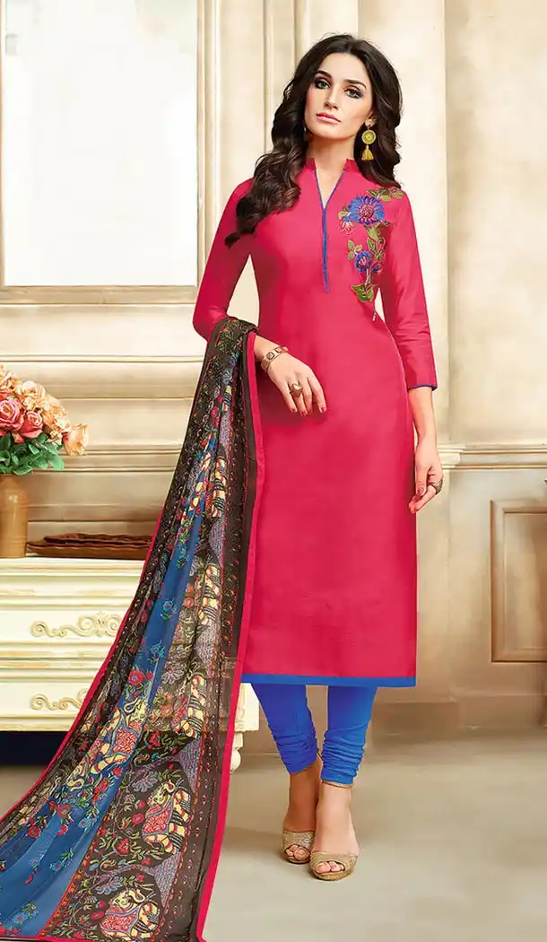 Pink Color Chanderi Straight Cut Casual Churidar Suit | 344140680
