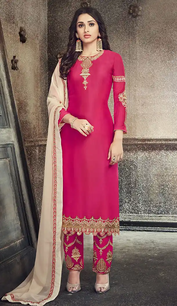 Pink Color Georgette Silk Party Wer Straight Suit | 344340702