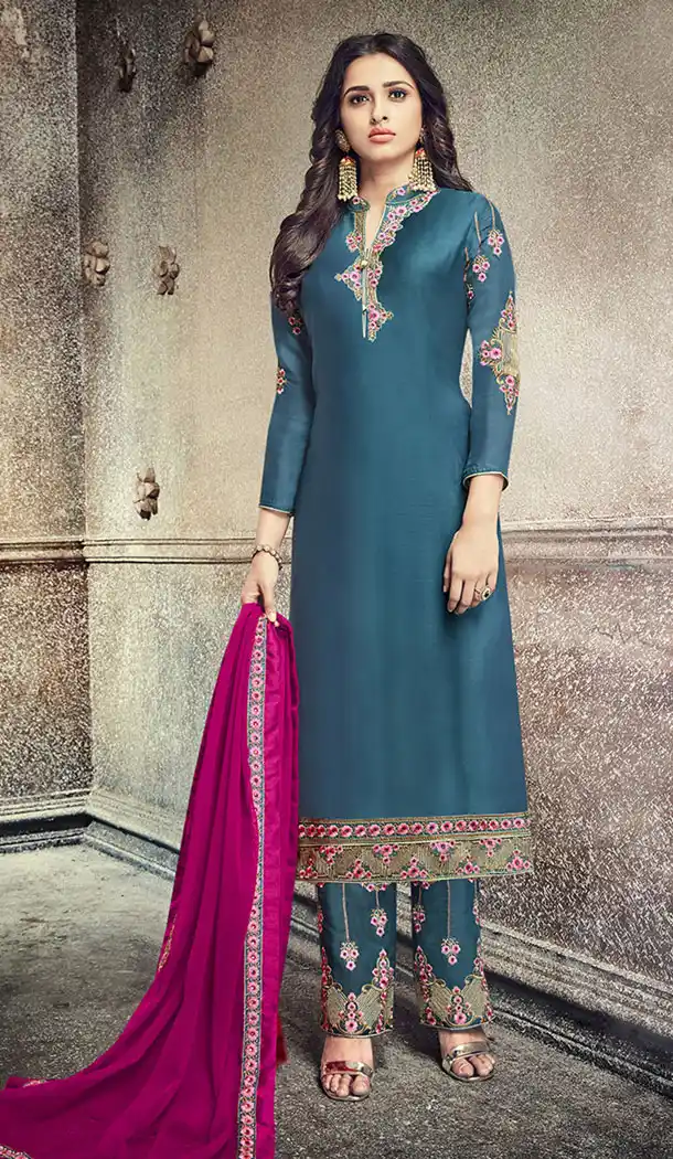 Rama Green Color Georgette Silk Party Wer Straight Suit | 344340703