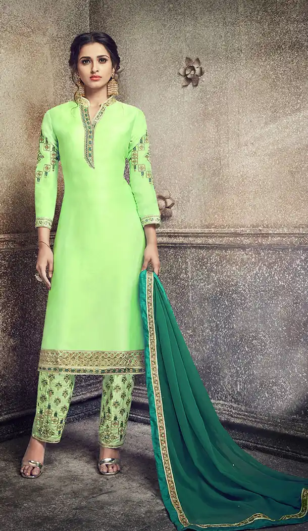 Light Green Color Georgette Silk Party Wer Straight Suit | 344340706