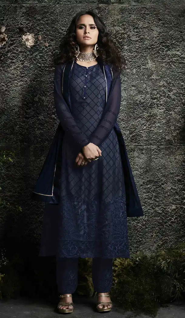 Pakistani Style Dark Blue Color Georgette Salwar Suit | 344440711