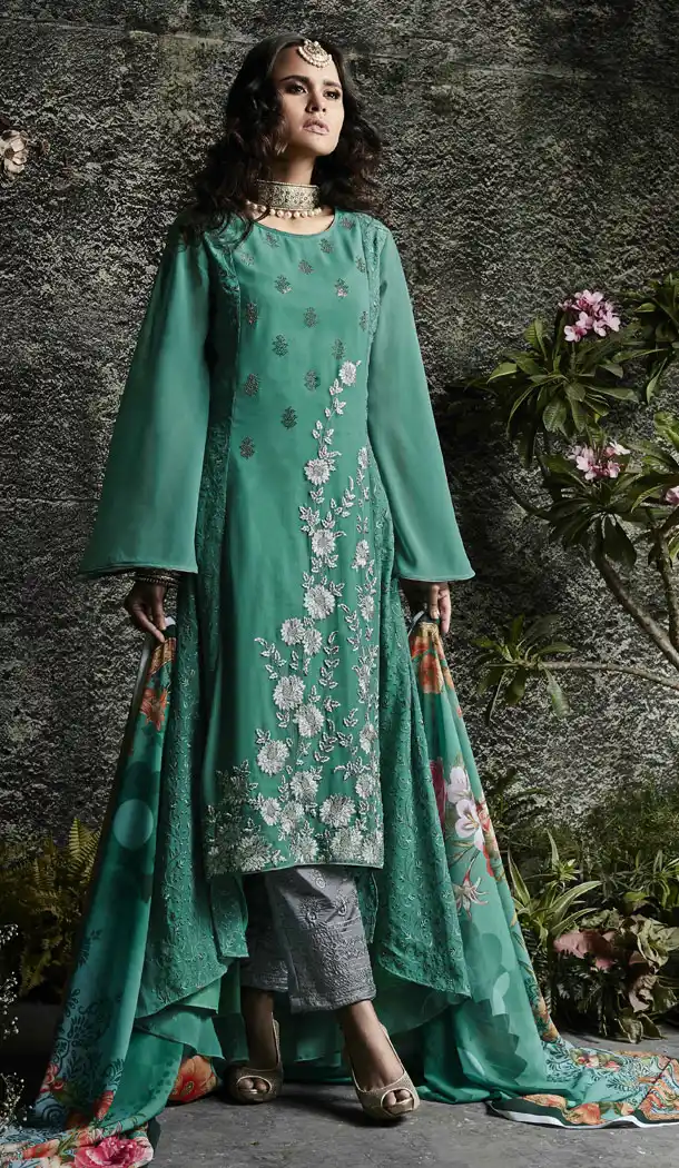Pakistani Style Green Color Georgette Salwar Suit | 344440712