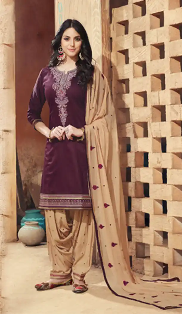 Divine Coffee Color Pure Cotton Punjabi Salwar Suit | 345240818