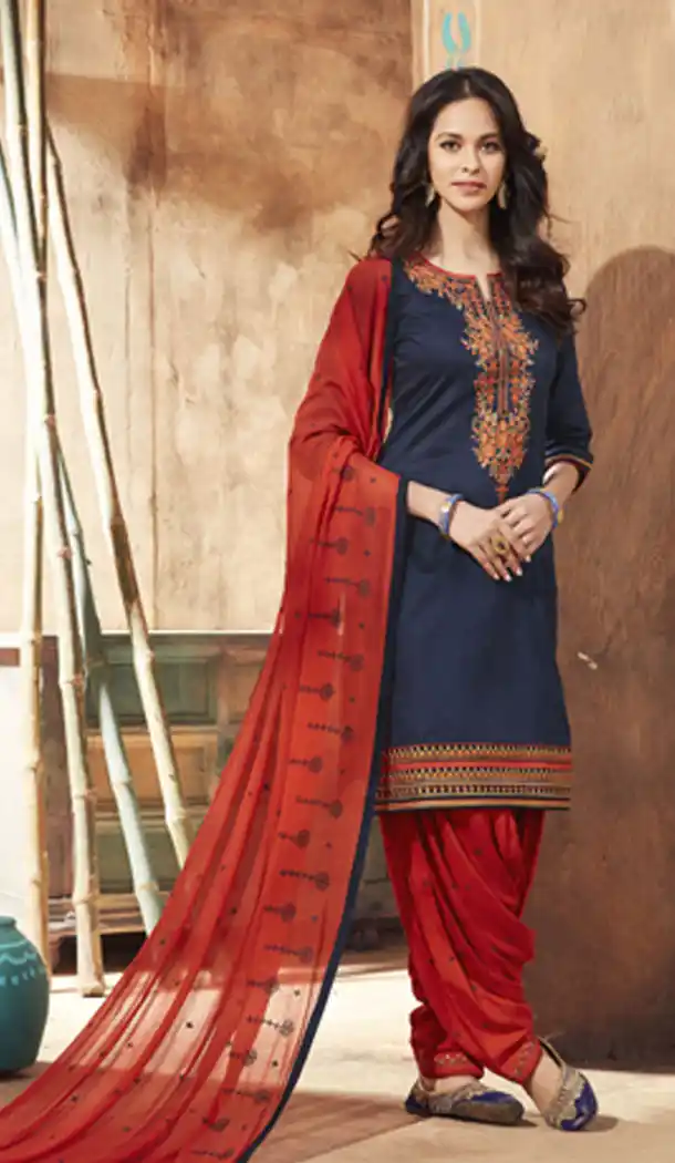 Fascinating Dark Blue Color Pure Cotton Punjabi Salwar Suit | 345240819