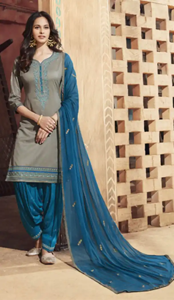 Flamboyant Grey Color Pure Cotton Punjabi Salwar Suit | 345240820