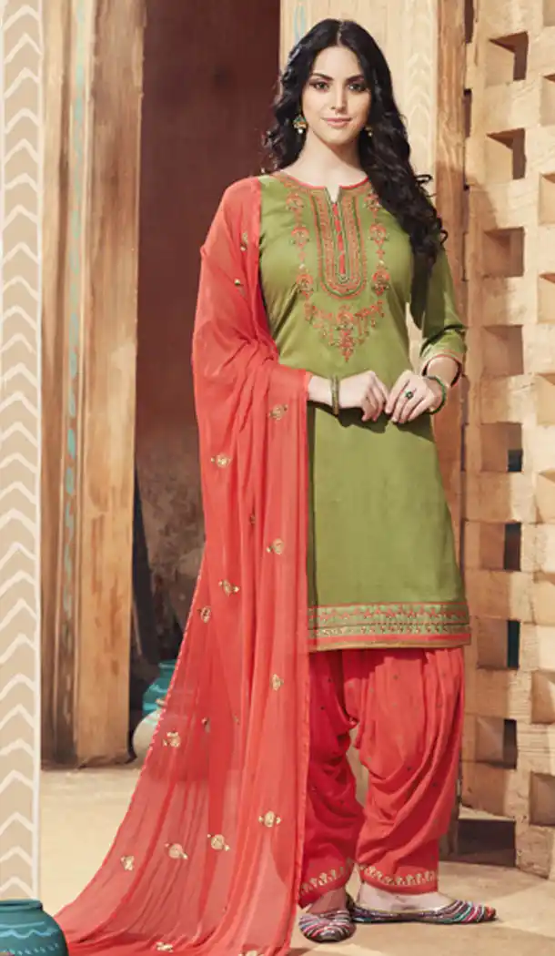 Luscious Mehendi Green Color Pure Cotton Punjabi Salwar Suit | 345240821