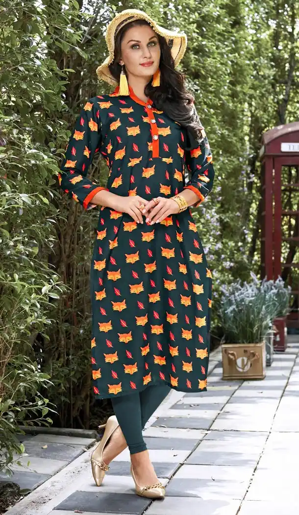 Charming Dark Green Linen Exclusive Readymade Kurti | 333139429