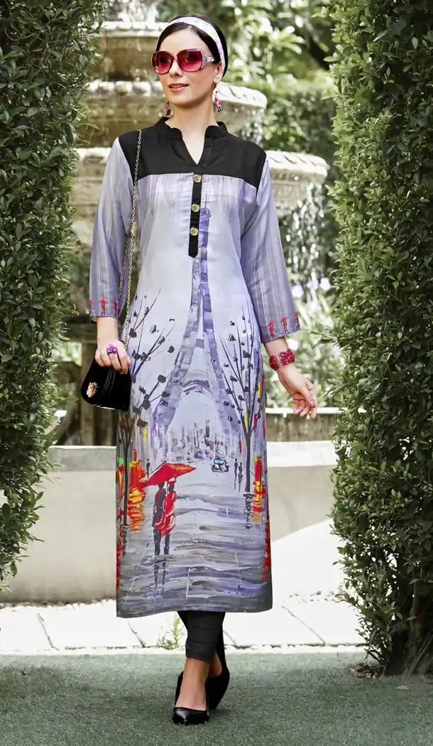 Tantalizing White Black Color Linen Exclusive Readymade Kurti | 333139438
