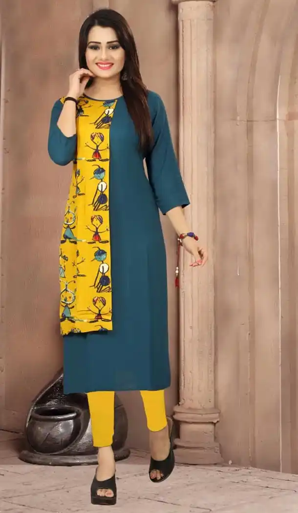 Melodic Heavy Rama Green,Yellow Color Exclusive Readymade Kurti | 334839626
