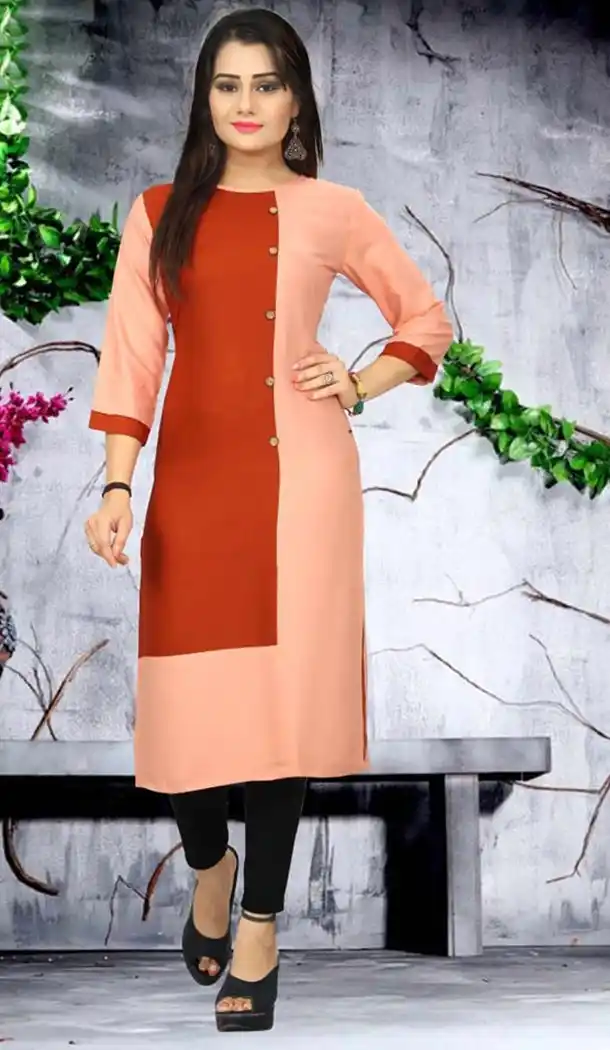 Ethnic Heavy Rayon Red,Cream Color Exclusive Readymade Kurti | 334839632