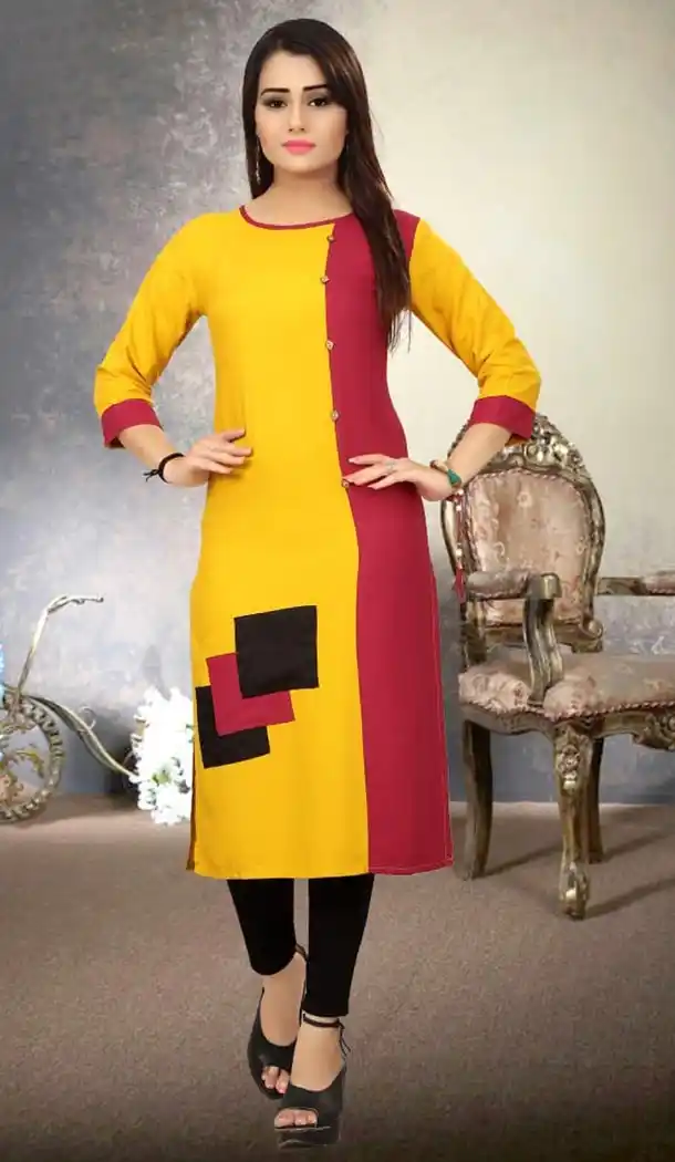 Ethnic Heavy Rayon Yellow,Pink Color Exclusive Readymade Kurti | 334839633