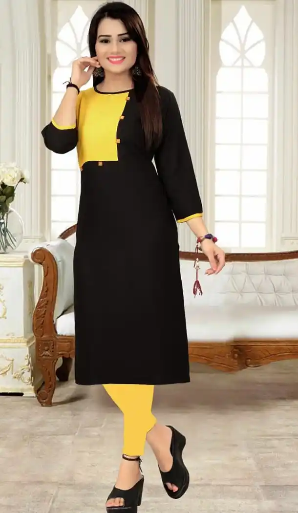 Gorgeous Heavy Rayon Black Color Exclusive Readymade Kurti | 334839635