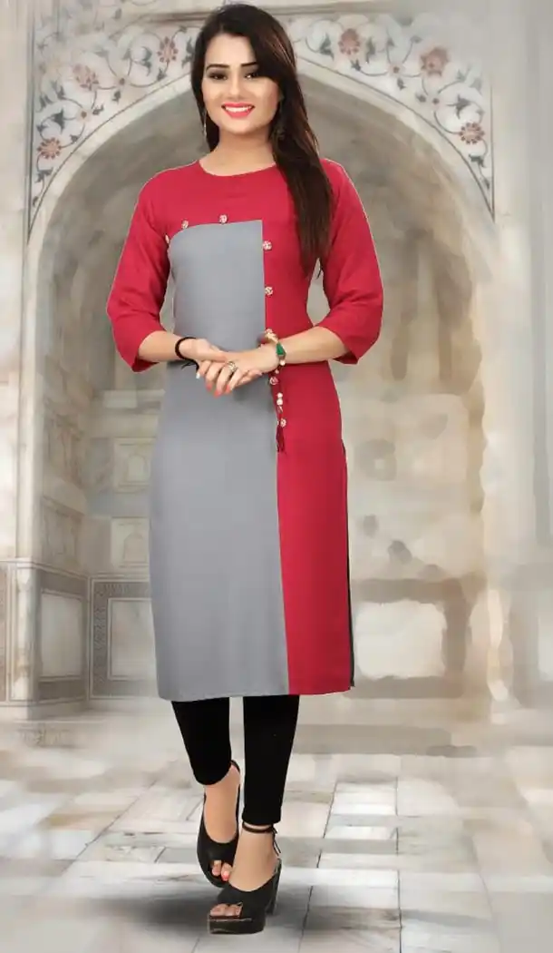 Heavy Rayon Pink,Grey Color Exclusive Readymade Kurti | 334839637