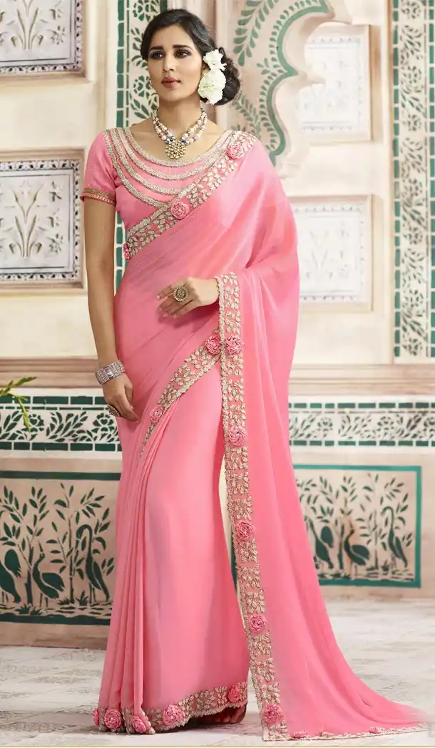 Lush Pink Color Chiffon Party Wer Saree Blouse | 335439680