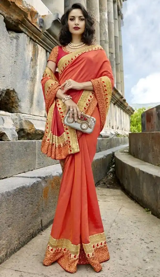 Enigmatic Orange Color Silk Party Wear Saree Blouse | 335639702