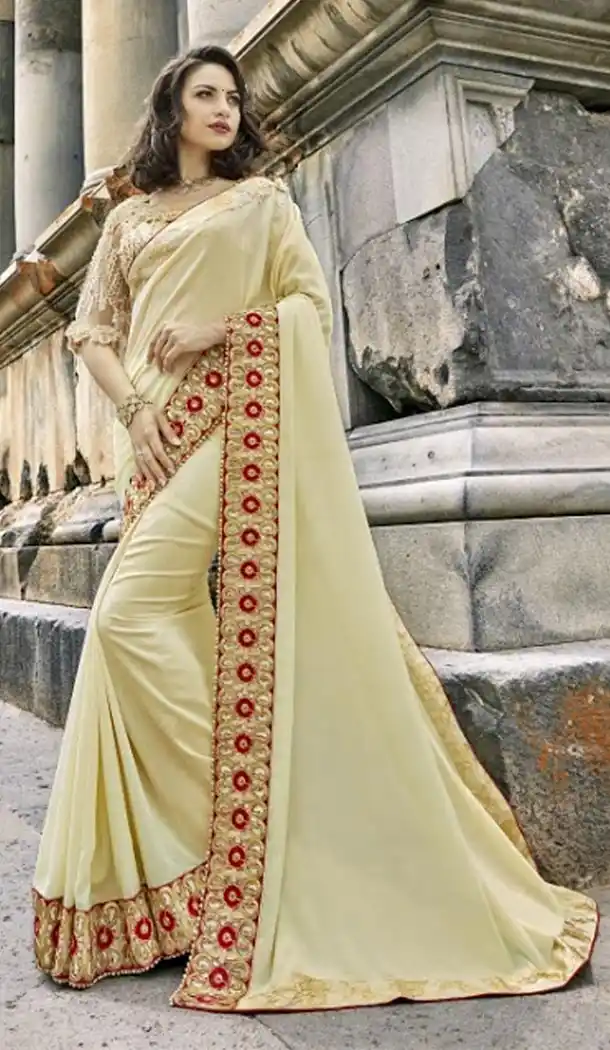 Stylish Off White Color Silk Party Wear Saree Blouse | 335639703