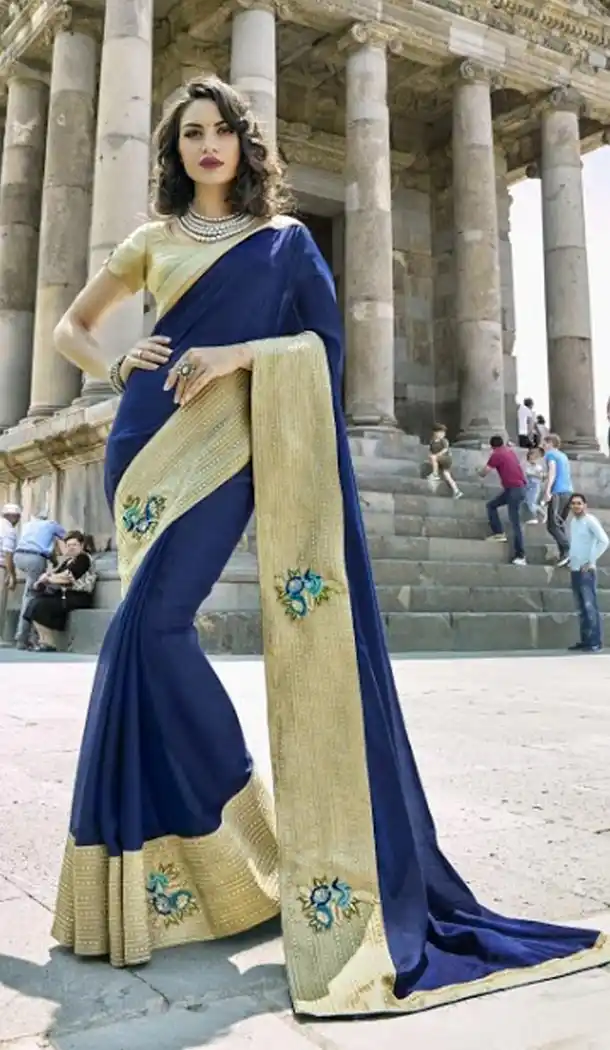 Navy Blue Color Silk Party Wear Saree Blouse | 335639707