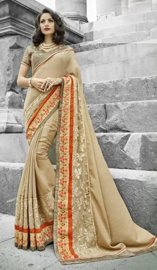 Cream Color Silk Party Wear Saree Blouse | 335639708