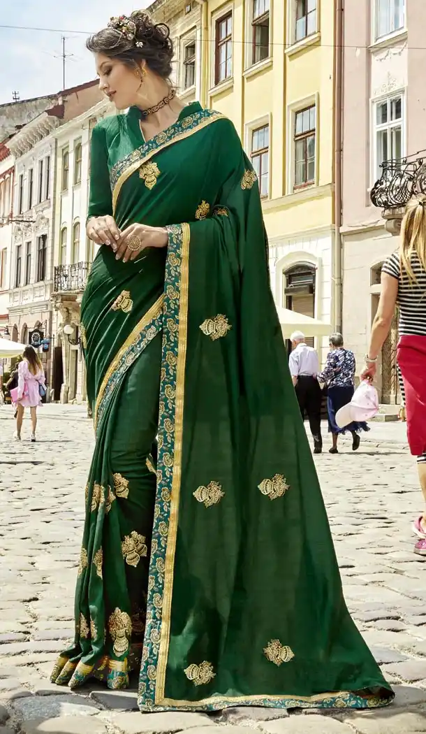Green Color Fancy Fabric Casual Wear Saree | 336439801