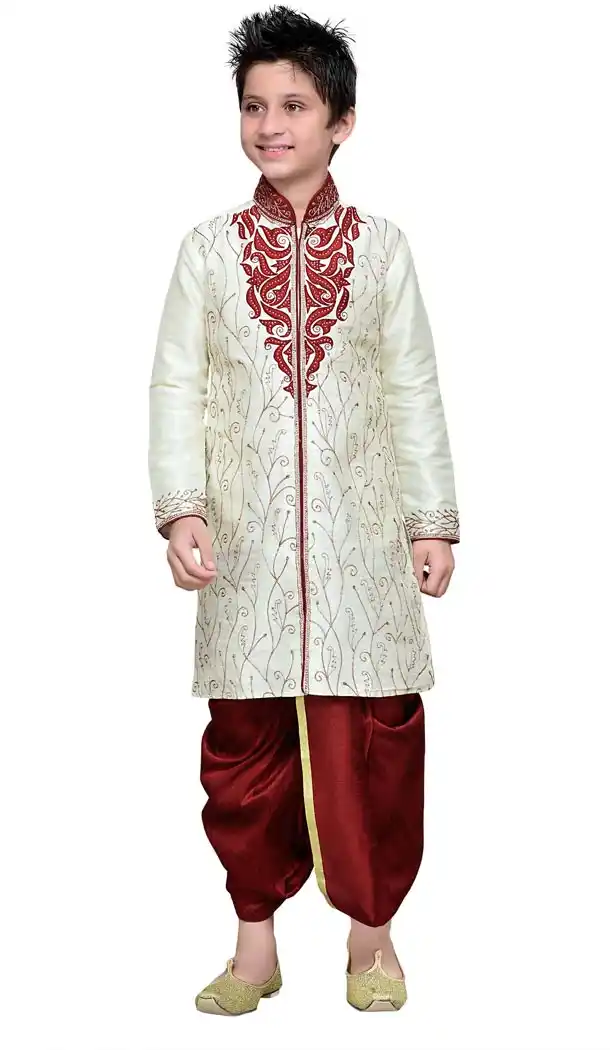 Off White Cotton Party Wear Boy Kurta Pajama | 330639065