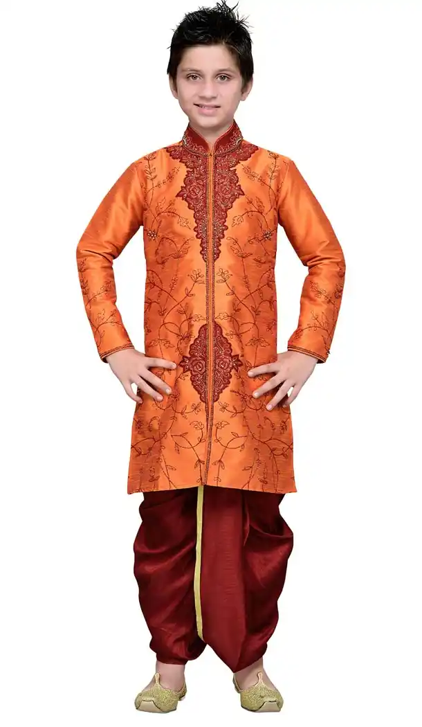Elegant Orange Cotton Party Wear Boy Kurta Pajama | 330639066