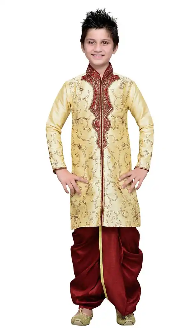 Dazzling Cream Cotton Party Wear Boy Kurta Pajama | 330639067