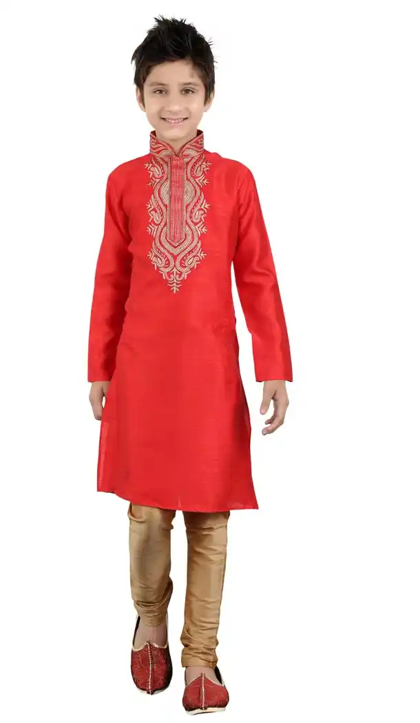 Glamorous Red Cotton Party Wear Boy Kurta Pajama | 330639071