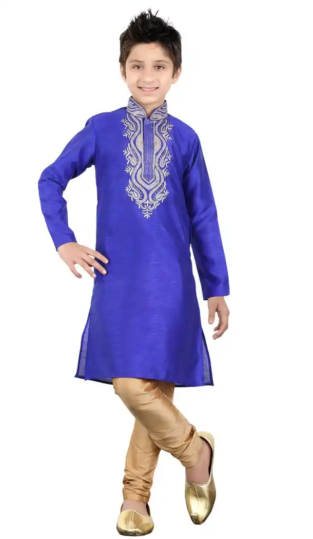 Blue Color Cotton Party Wear Boy Kurta Pajama | 330639075