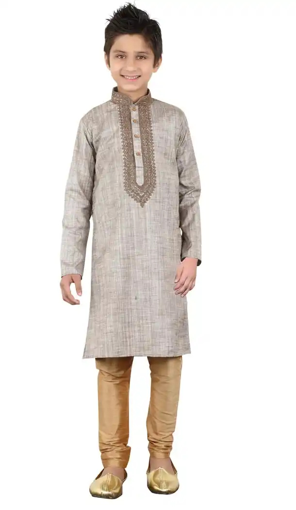 Grey Color Cotton Party Wear Boy Kurta Pajama | 330639077
