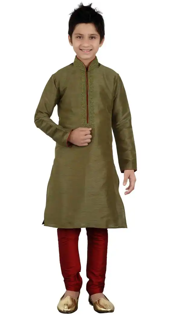 Mehendi Green Color Cotton Party Wear Boy Kurta Pajama | 330639082