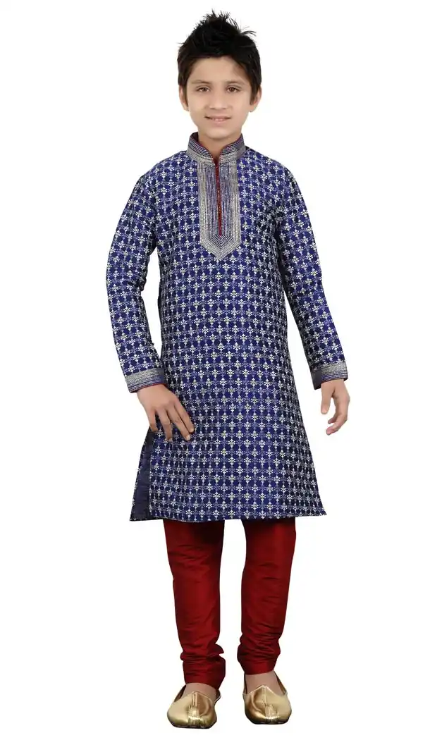 Grey Color Cotton Party Wear Boy Kurta Pajama | 330639086