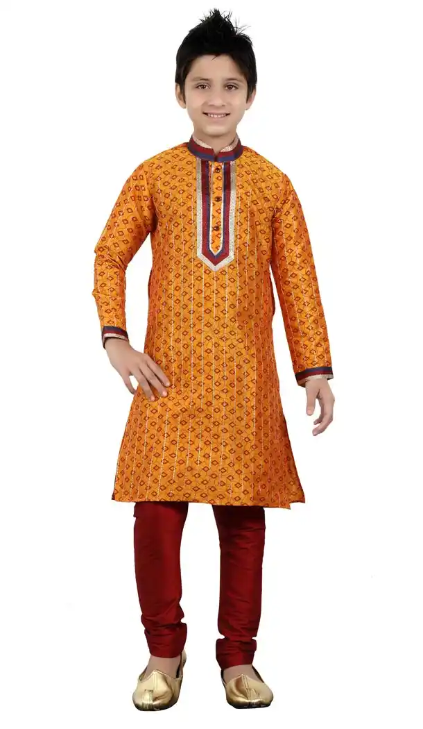 Orange Color Cotton Party Wear Boy Kurta Pajama | 330639087