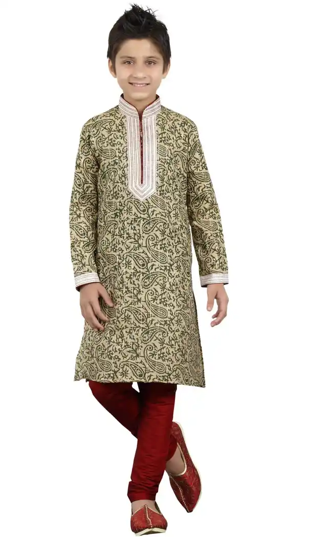 Mehendi Green Color Cotton Party Wear Boy Kurta Pajama | 330639090