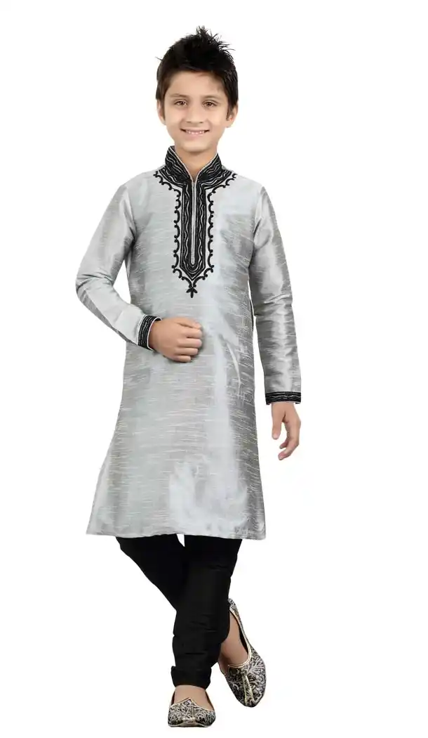 Elegant Grey Color Cotton Party Wear Boy Kurta Pajama | 330639097