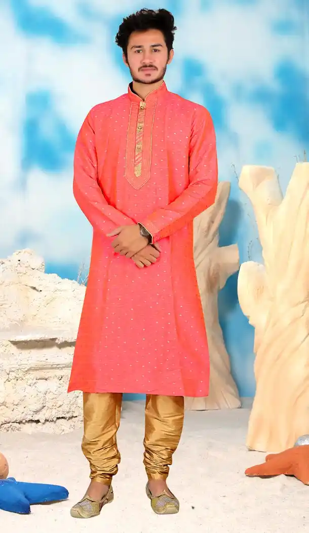 Pink Color Silk Indo Western Style Mens Kurta Pajama | 346840980