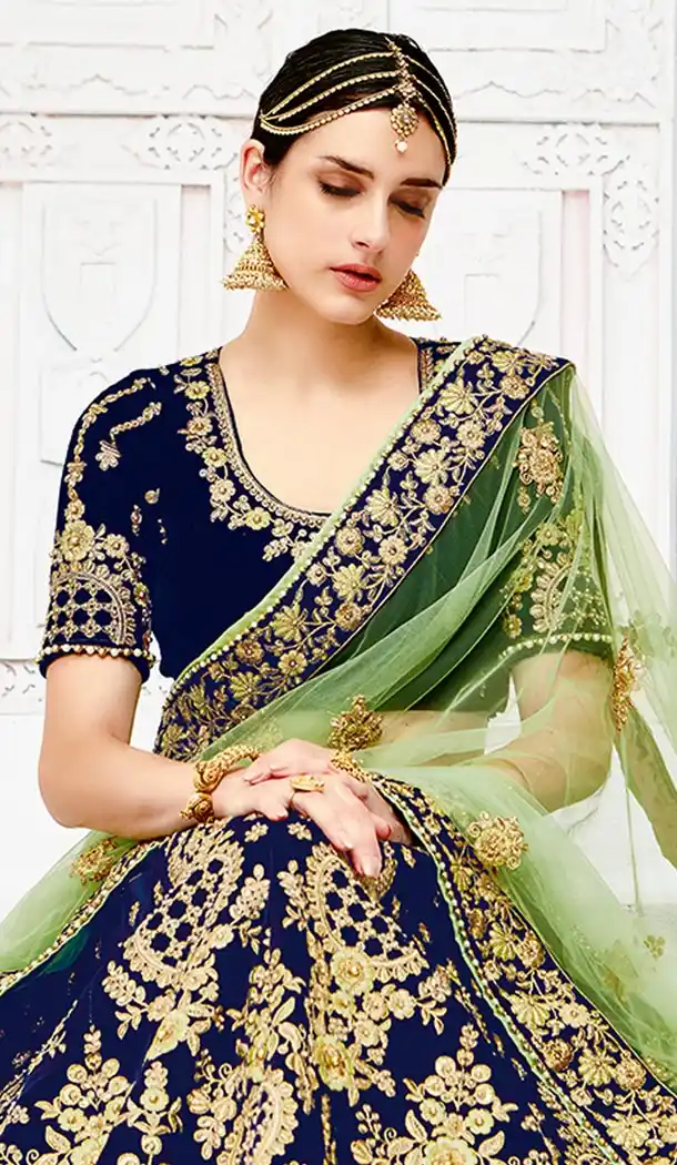 Dark Blue Color Velvet Heavy Designer Wedding Lehenga Choli | 346940998
