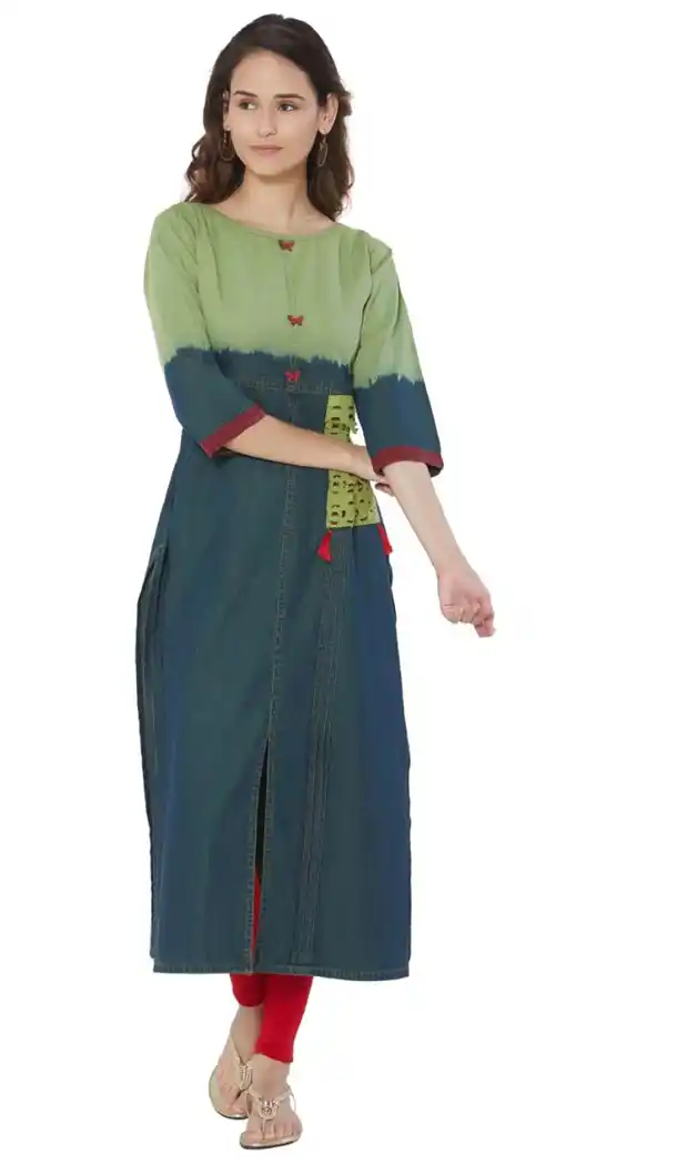 Vivacious Multi Green Color Denim Long Readymade Kurtis | 347341028