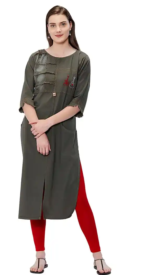 Flamboyant Dark Grey Color Denim Long Readymade Kurtis | 347341029