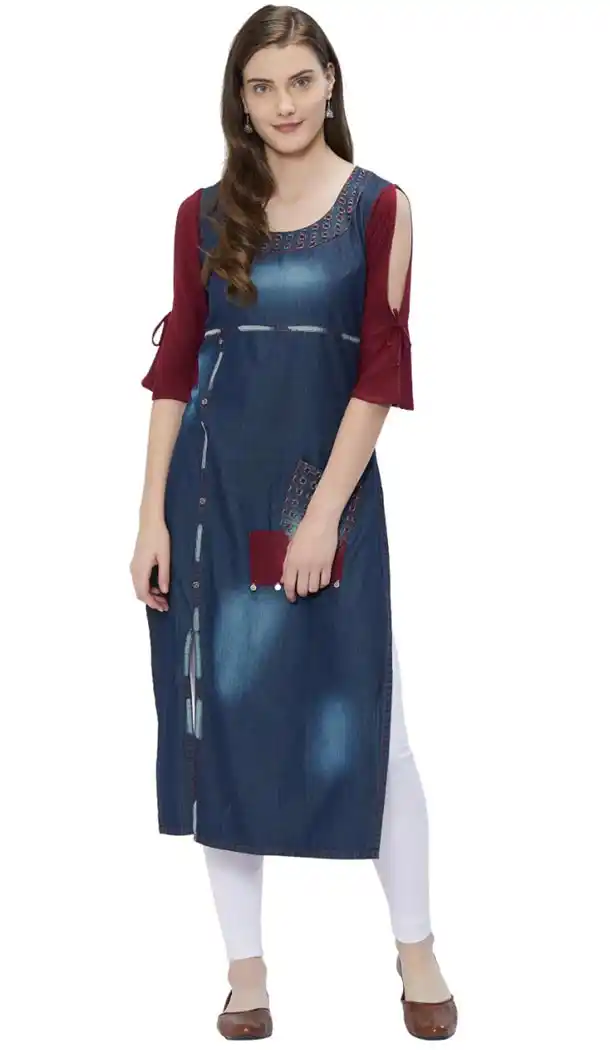 Attractive Blue Color Denim Long Readymade Kurtis | 347341030
