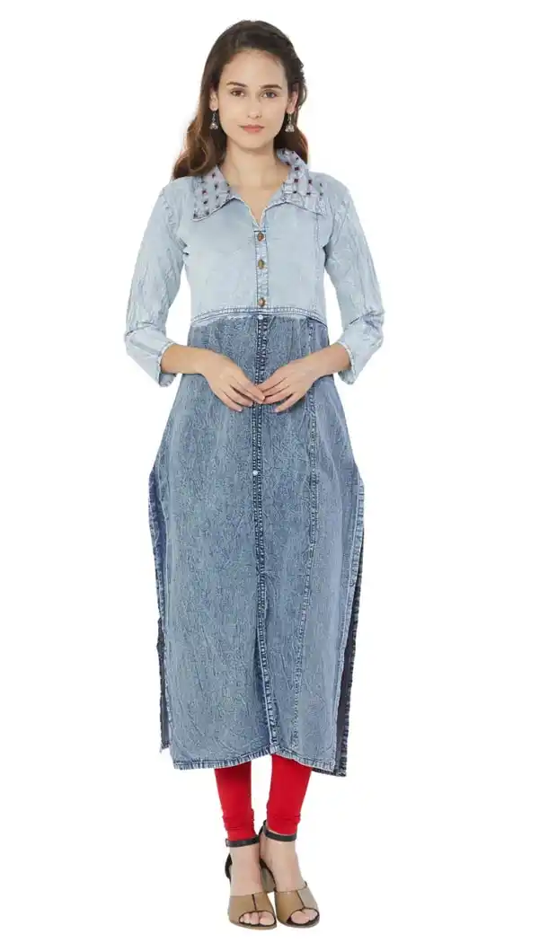 Charming Multi Color Denim Long Readymade Kurtis | 347341031