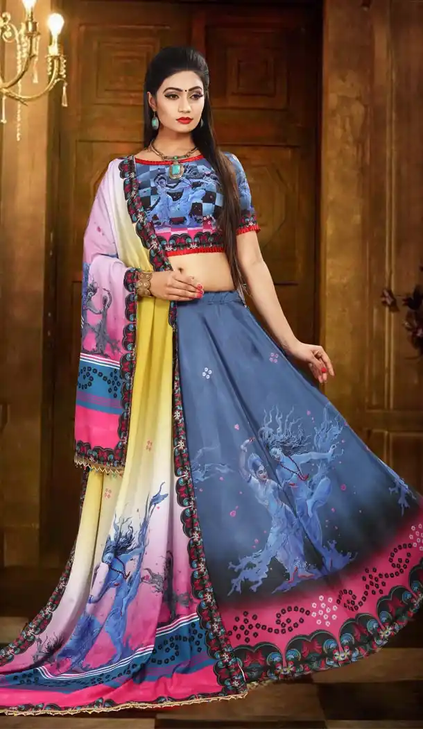 Orange Color Digital Print Lahanga Choli Collection | 15497810