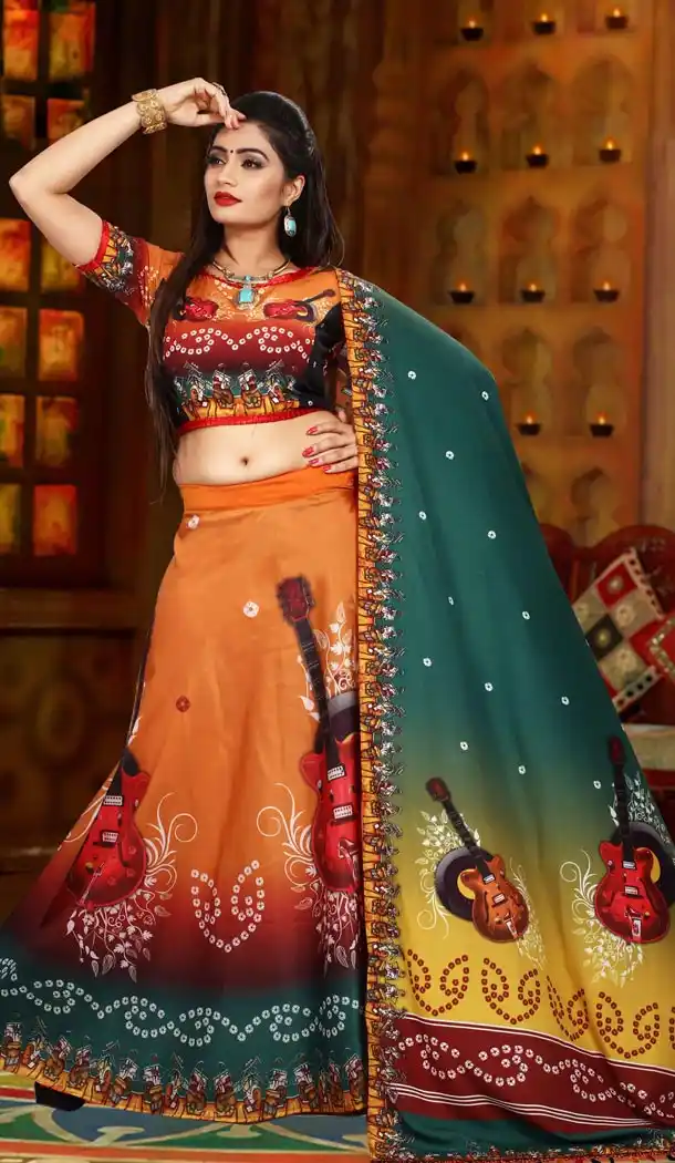 White Color Digital Print Lahanga Choli Collection | 15497812