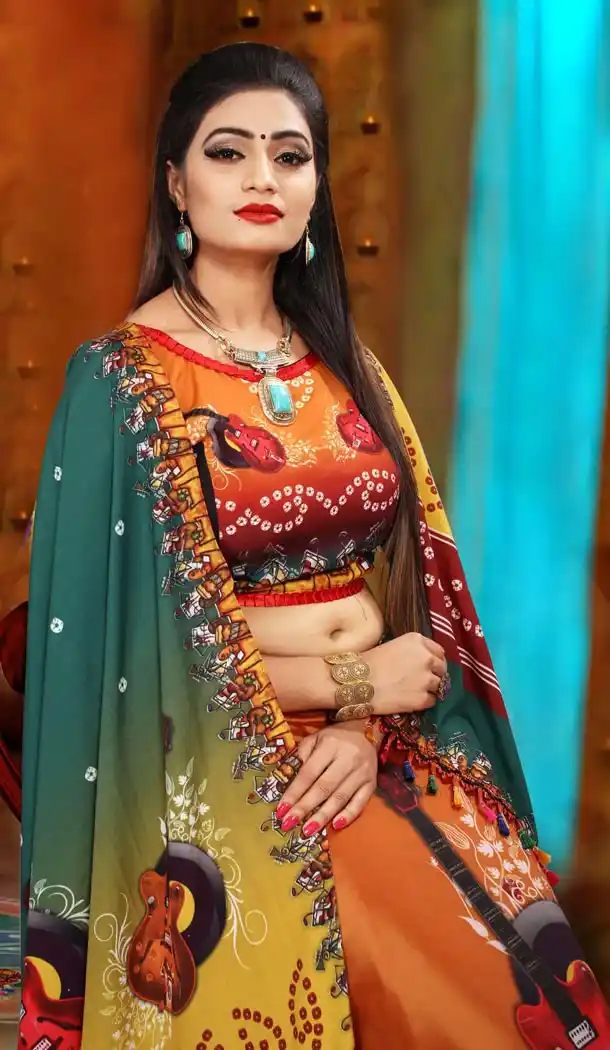 White Color Digital Print Lahanga Choli Collection | 15497812