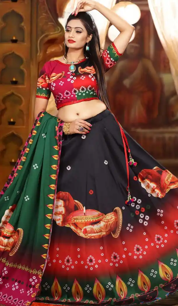 Tantalizing Black Color Digital Print Lahanga Choli Collection | 15497813