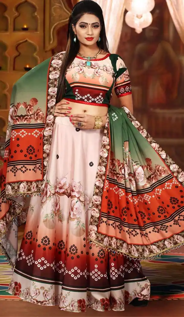 Charming Cream Color Digital Print Lahanga Choli Collection | 15497814