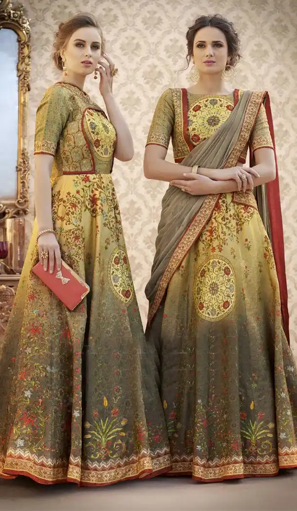 Green Color Pure Banarasi Silk Lahanga Choli | 342640549