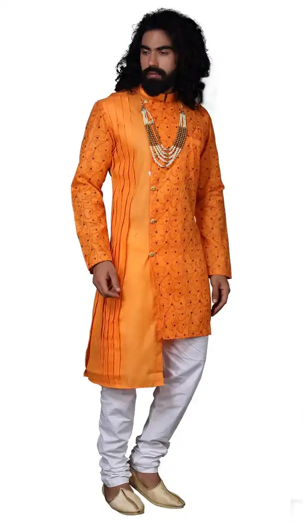 Orange Color Cotton Print Readymade Kurta Pajama | 336739855