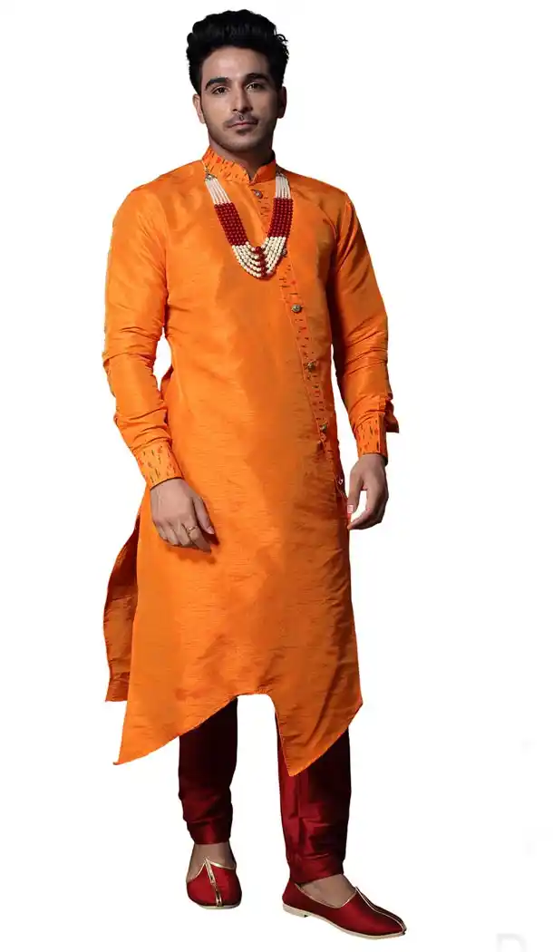 Exotic Orange Color Banarashi Silk Readymade Kurta Pajama | 336739861