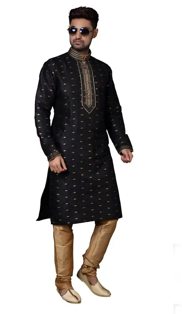 Unique Black Color Silk Readymade Kurta Pajama | 336739866
