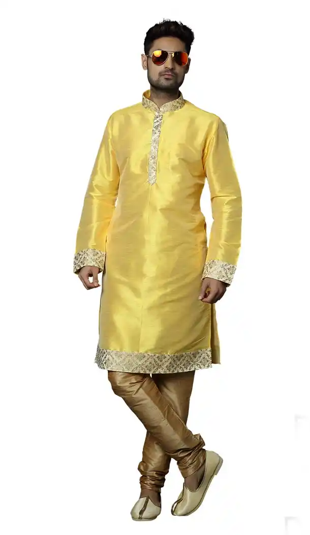 Unique Yallow Fon Color Silk Readymade Kurta Pajama | 336739870